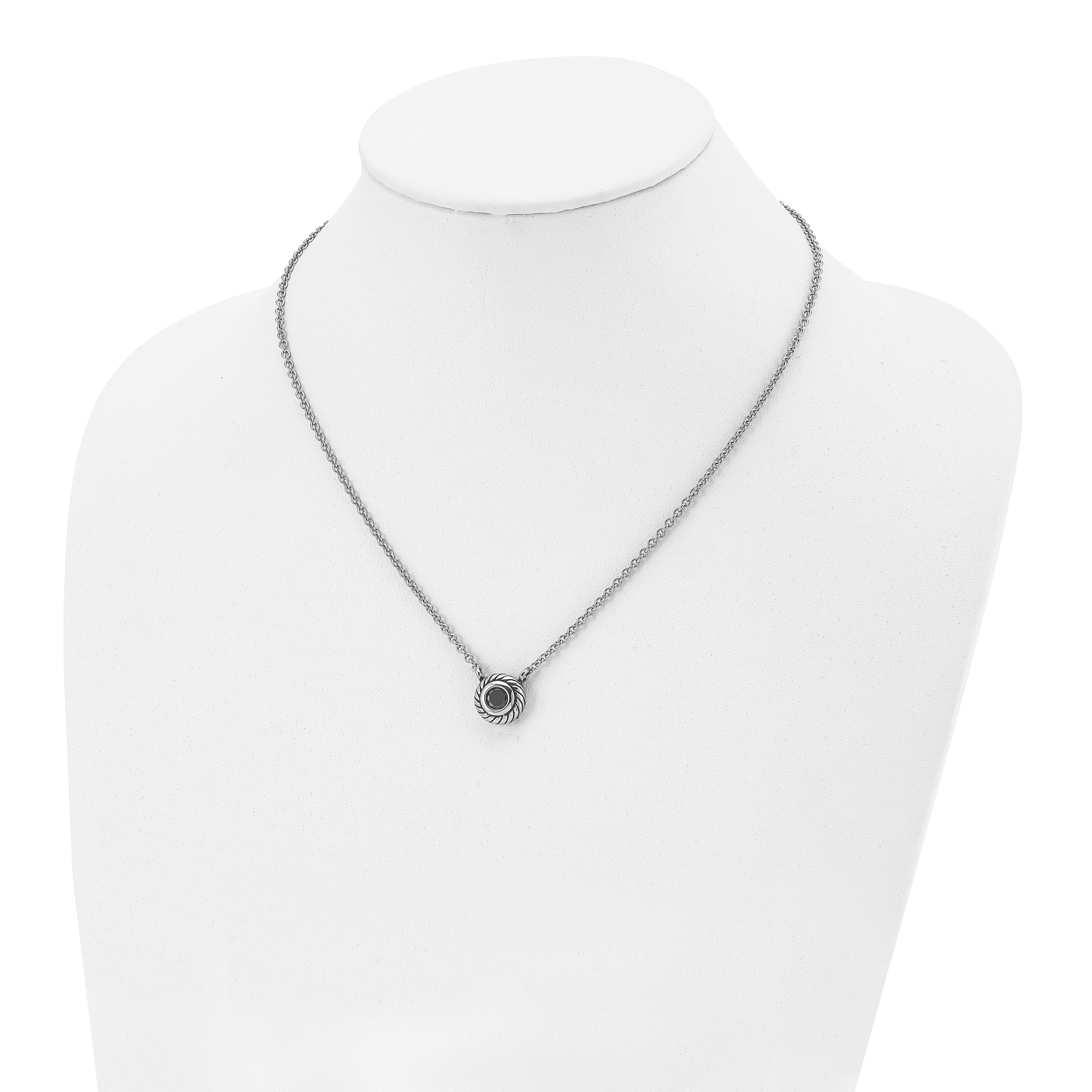 Stainless Steel Polished Black CZ Circle 18in w/1in ext Necklace