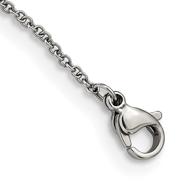 Stainless Steel Polished w/Black Mother of Pearl & CZ w/3in ext Necklace Secondary image
