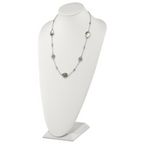 Stainless Steel Polished w/Black Mother of Pearl & CZ w/3in ext Necklace