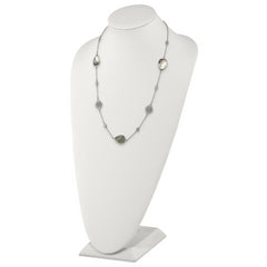 Stainless Steel Polished w/Black Mother of Pearl & CZ w/3in ext Necklace