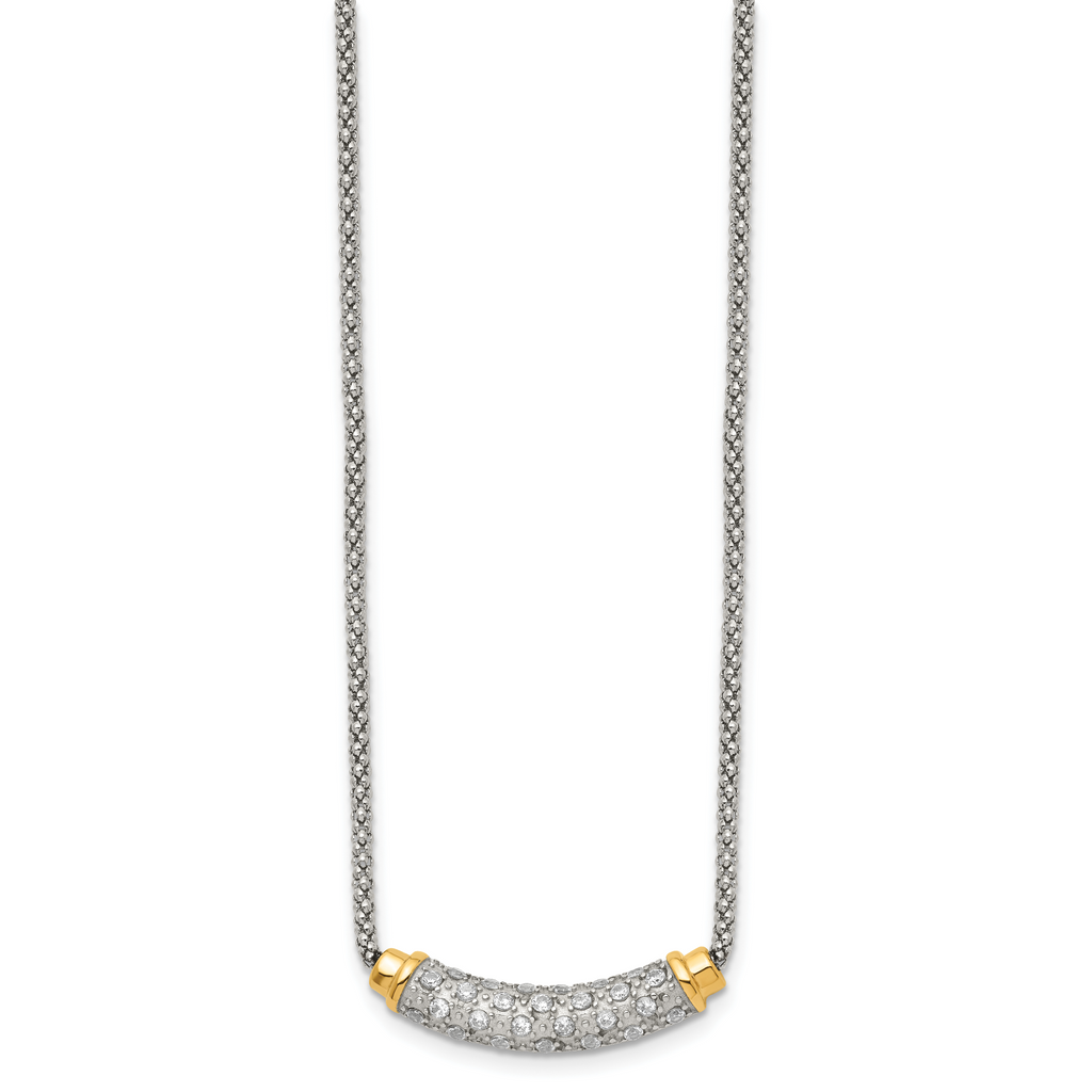 Stainless Steel Polished Yellow PVD-plated CZ Bar w/2in ext. Necklace