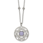 Stainless Steel Polished Synthetic Purple Calcedony w/2in ext Necklace