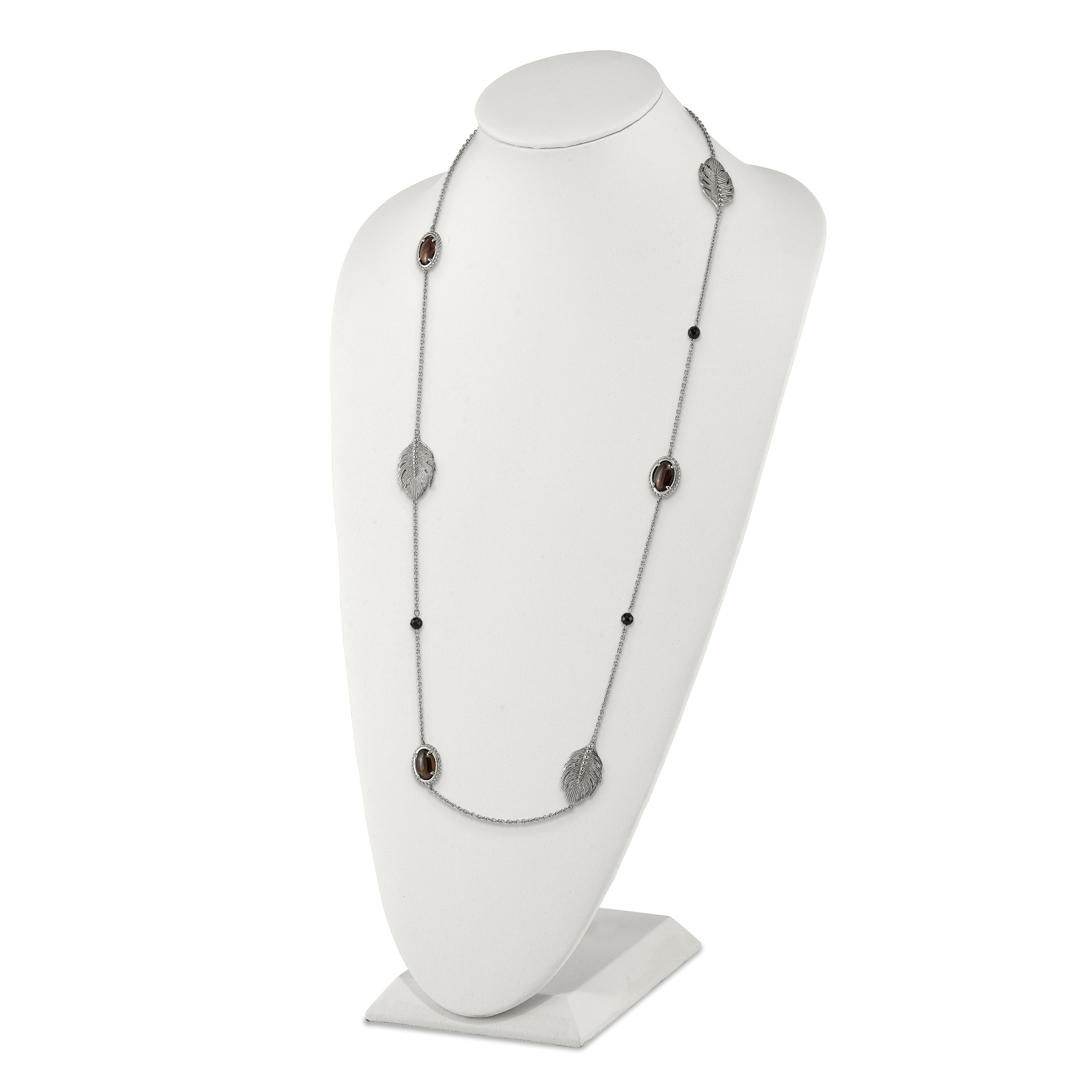 Leaf Smoky Quartz & Black Onyx Necklace in Stainless Steel