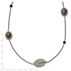Leaf Smoky Quartz & Black Onyx Necklace in Stainless Steel