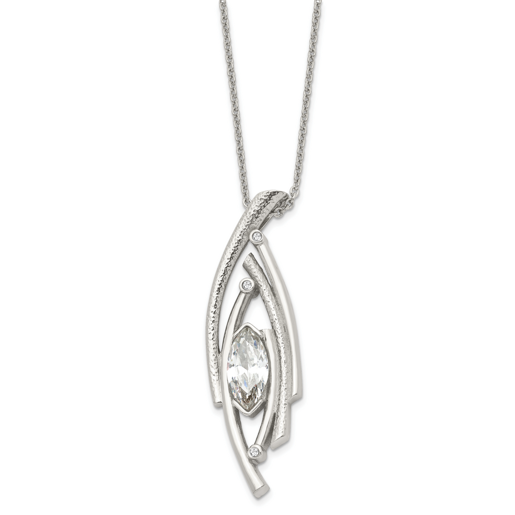 Stainless Steel Polished and Textured w/CZ 24in w/2in ext Necklace
