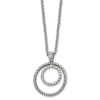 Antiqued CZ Circle Necklace in Stainless Steel