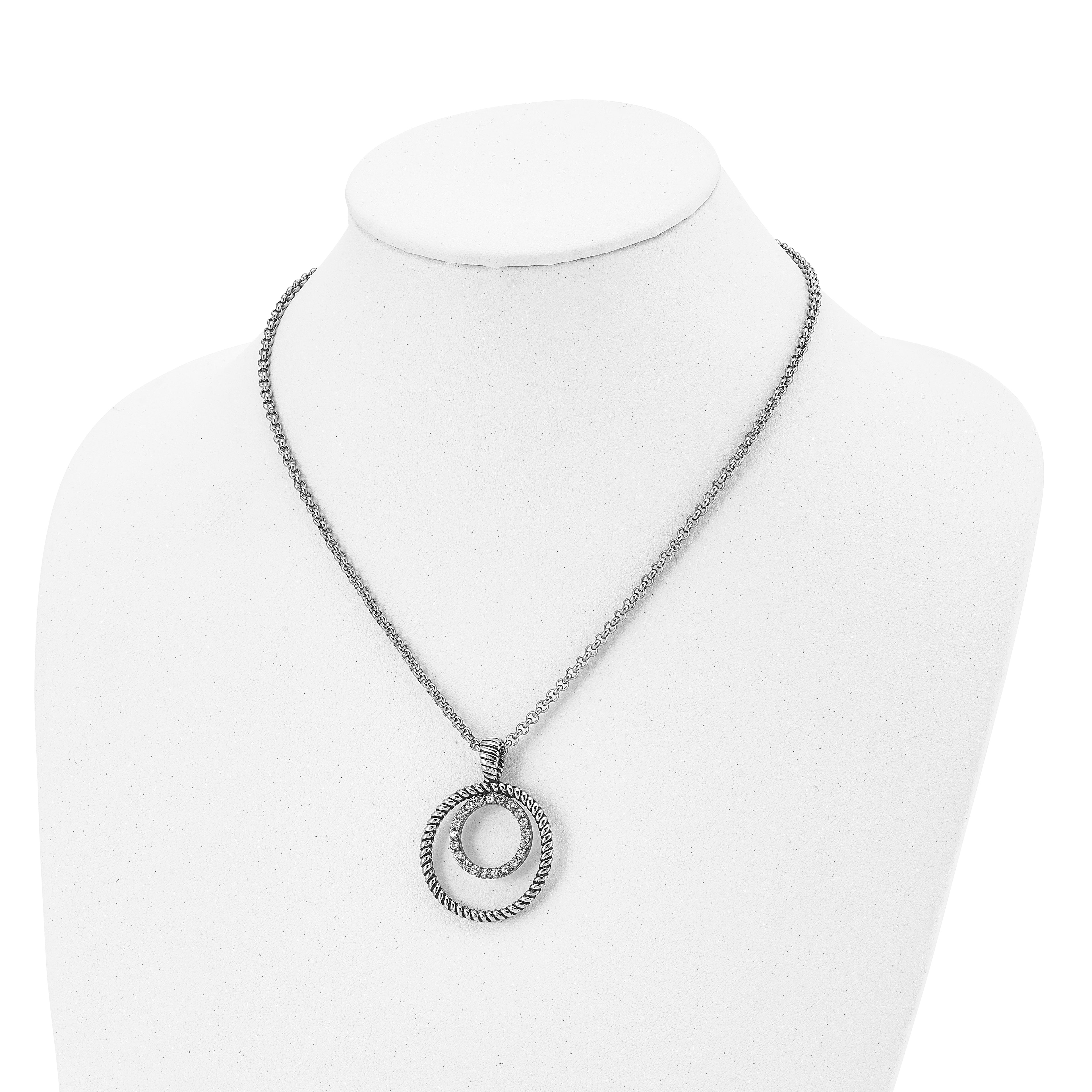 Antiqued CZ Circle Necklace in Stainless Steel