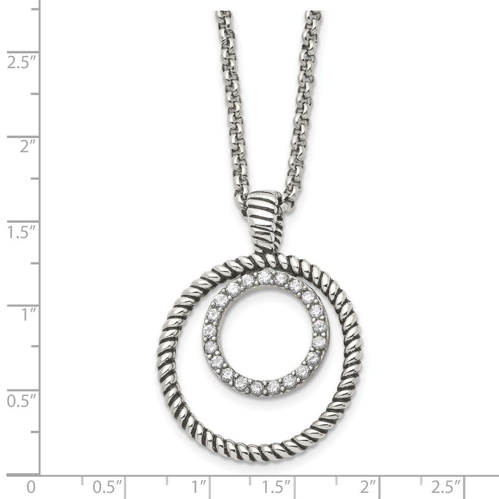 Antiqued CZ Circle Necklace in Stainless Steel