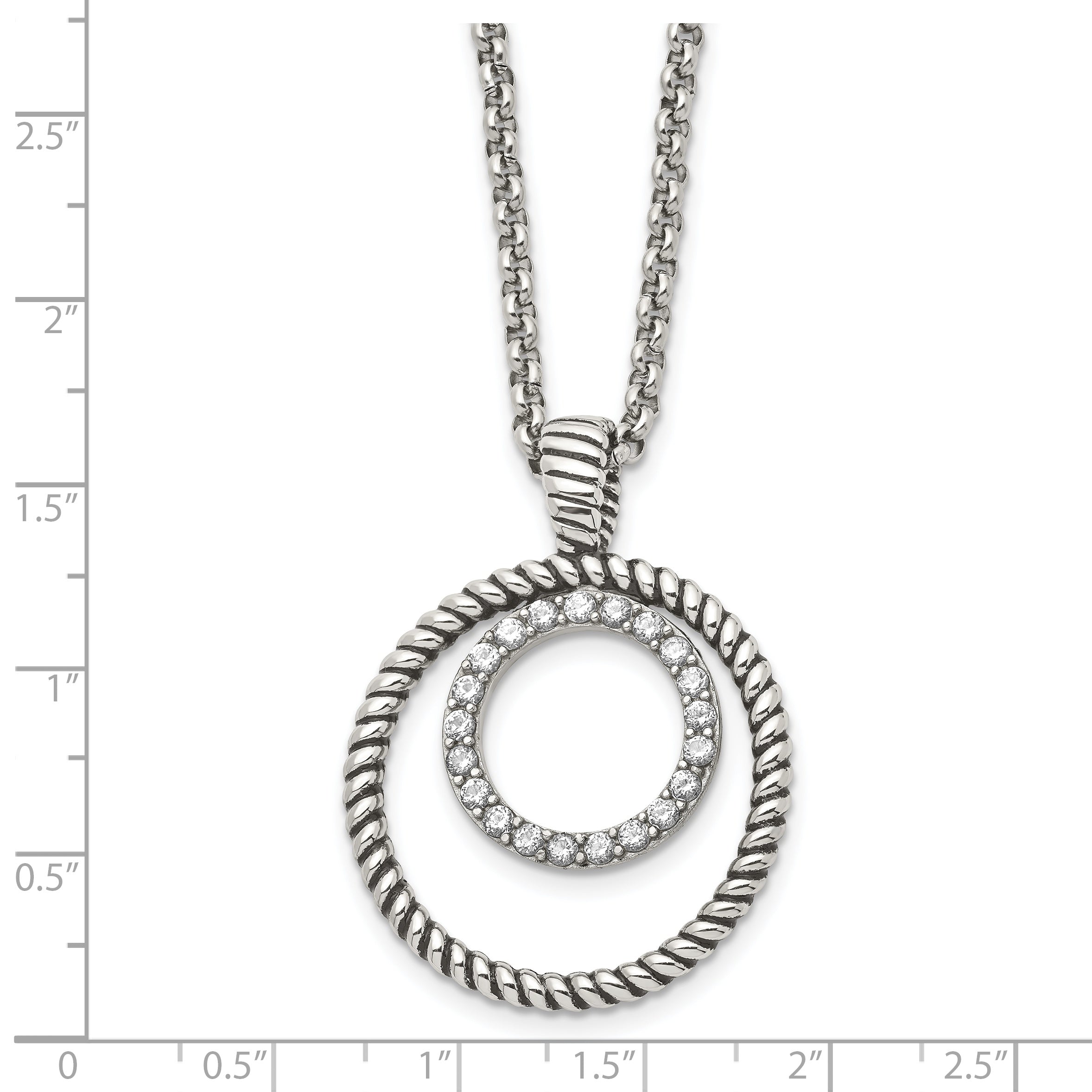 Antiqued CZ Circle Necklace in Stainless Steel