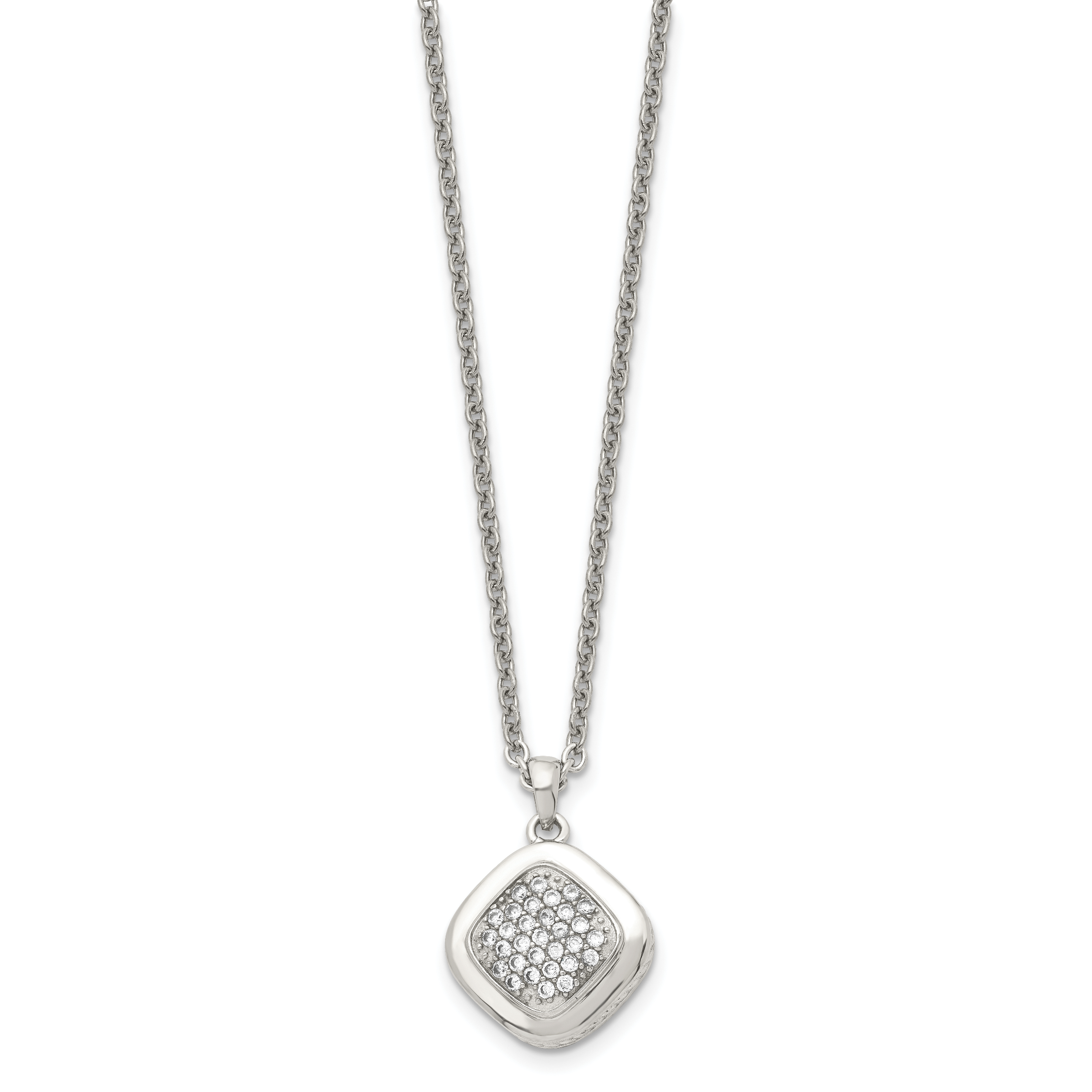 Square CZ Necklace in Stainless Steel, 18in
