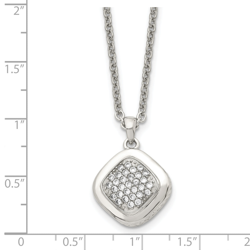 Square CZ Necklace in Stainless Steel, 18in