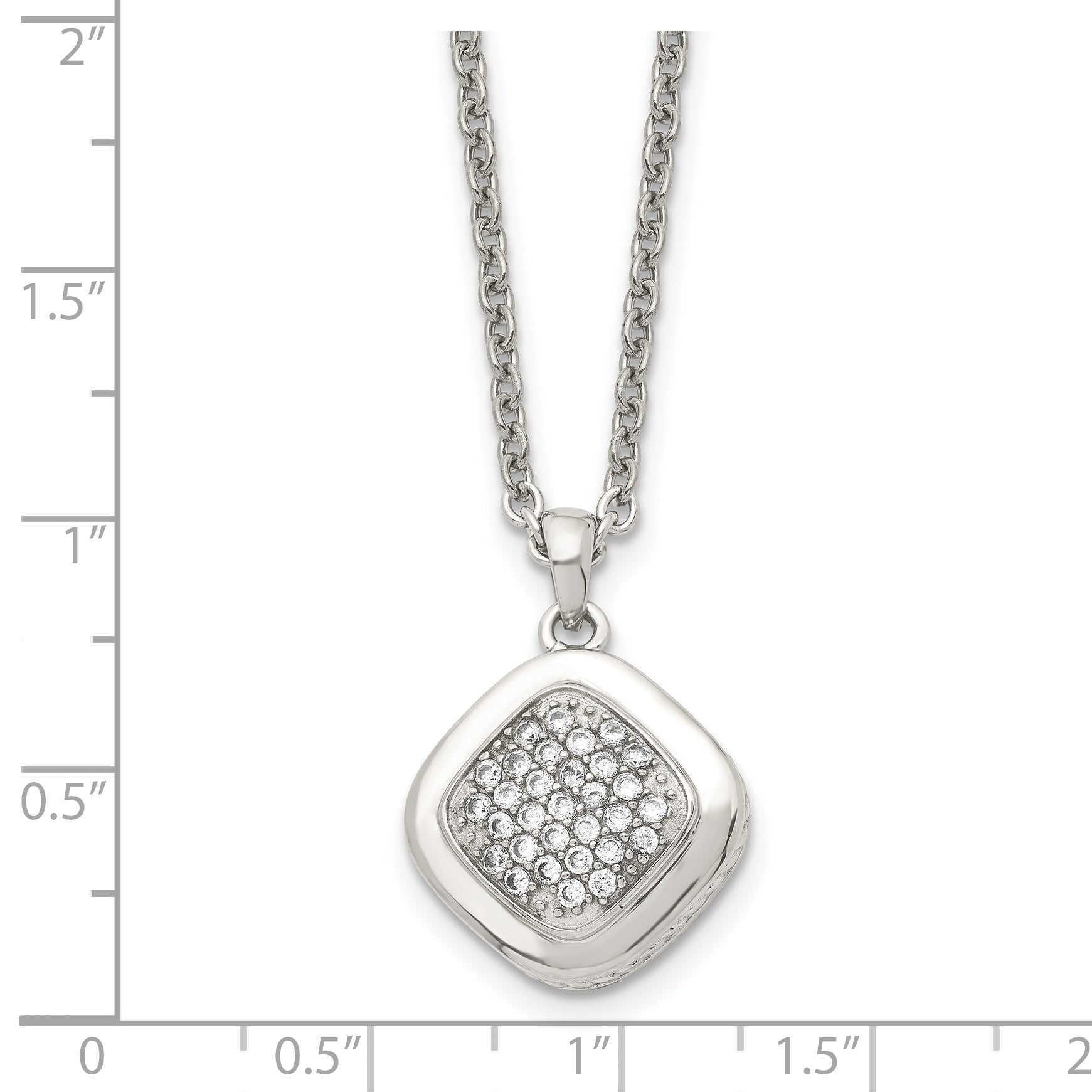 Square CZ Necklace in Stainless Steel, 18in