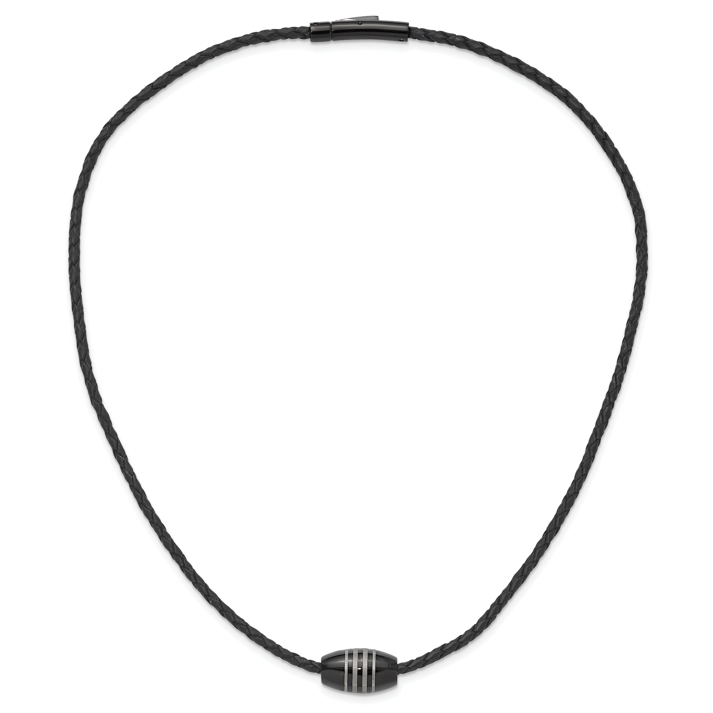 Chisel Stainless Steel Polished Black IP-plated Leather Cord 20 inch Necklace
