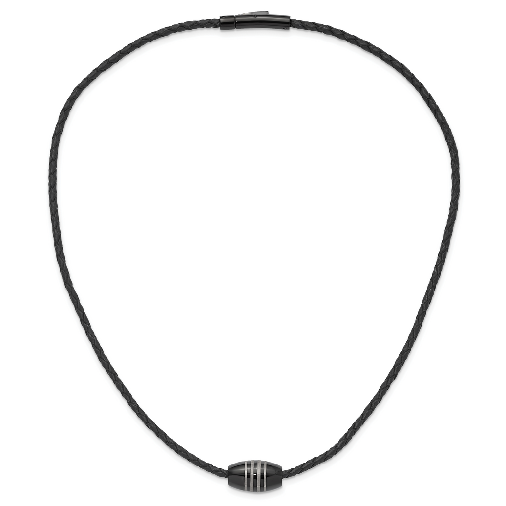 Chisel Stainless Steel Polished Black IP-plated Leather Cord 20 inch Necklace