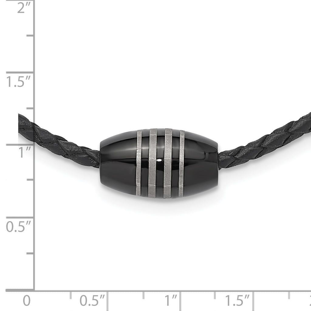 Chisel Stainless Steel Polished Black IP-plated Leather Cord 20 inch Necklace