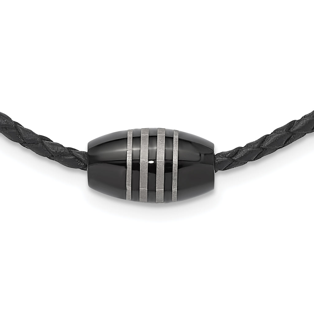 Chisel Stainless Steel Polished Black IP-plated Leather Cord 20 inch Necklace