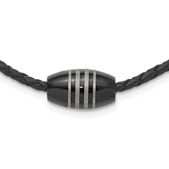 Chisel Stainless Steel Polished Black IP-plated Leather Cord 20 inch Necklace