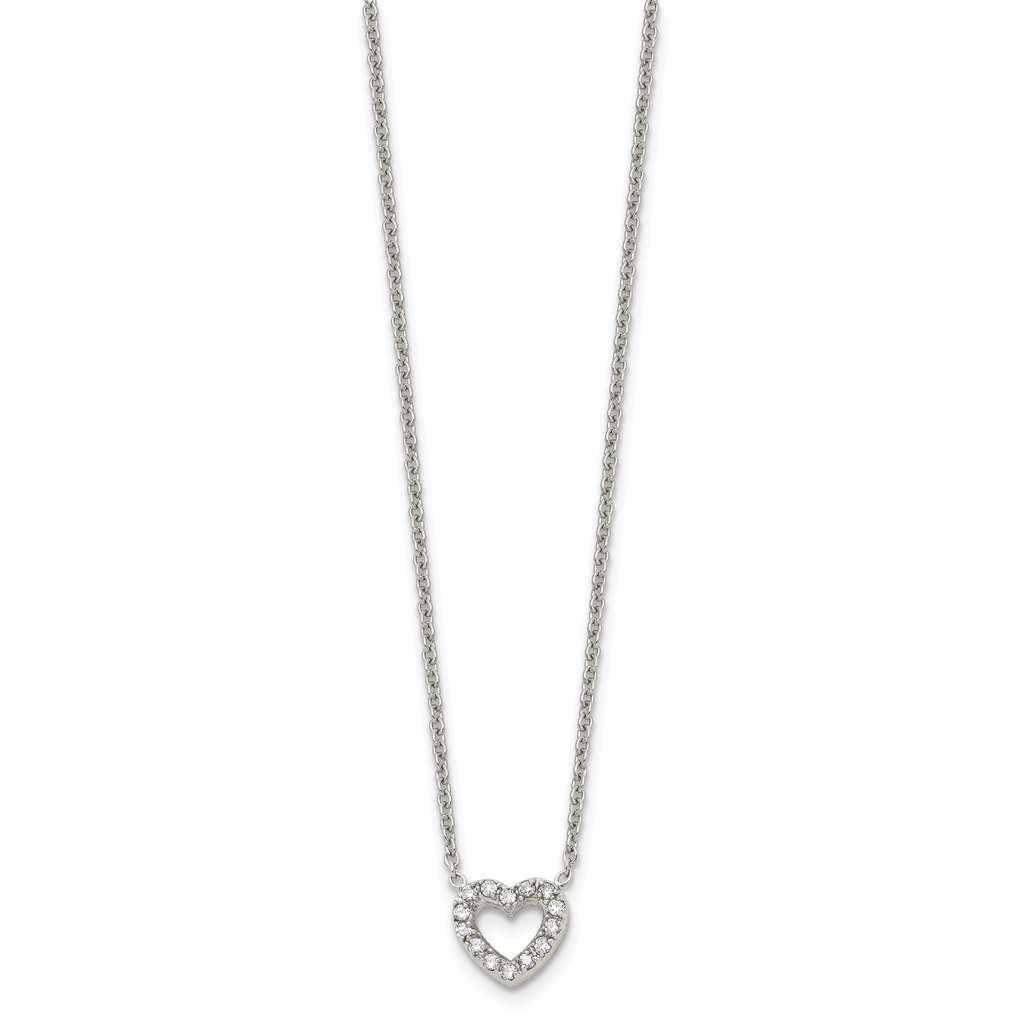 Chisel Stainless Steel Polished CZ Open Heart on an 18 inch Cable Chain Necklace