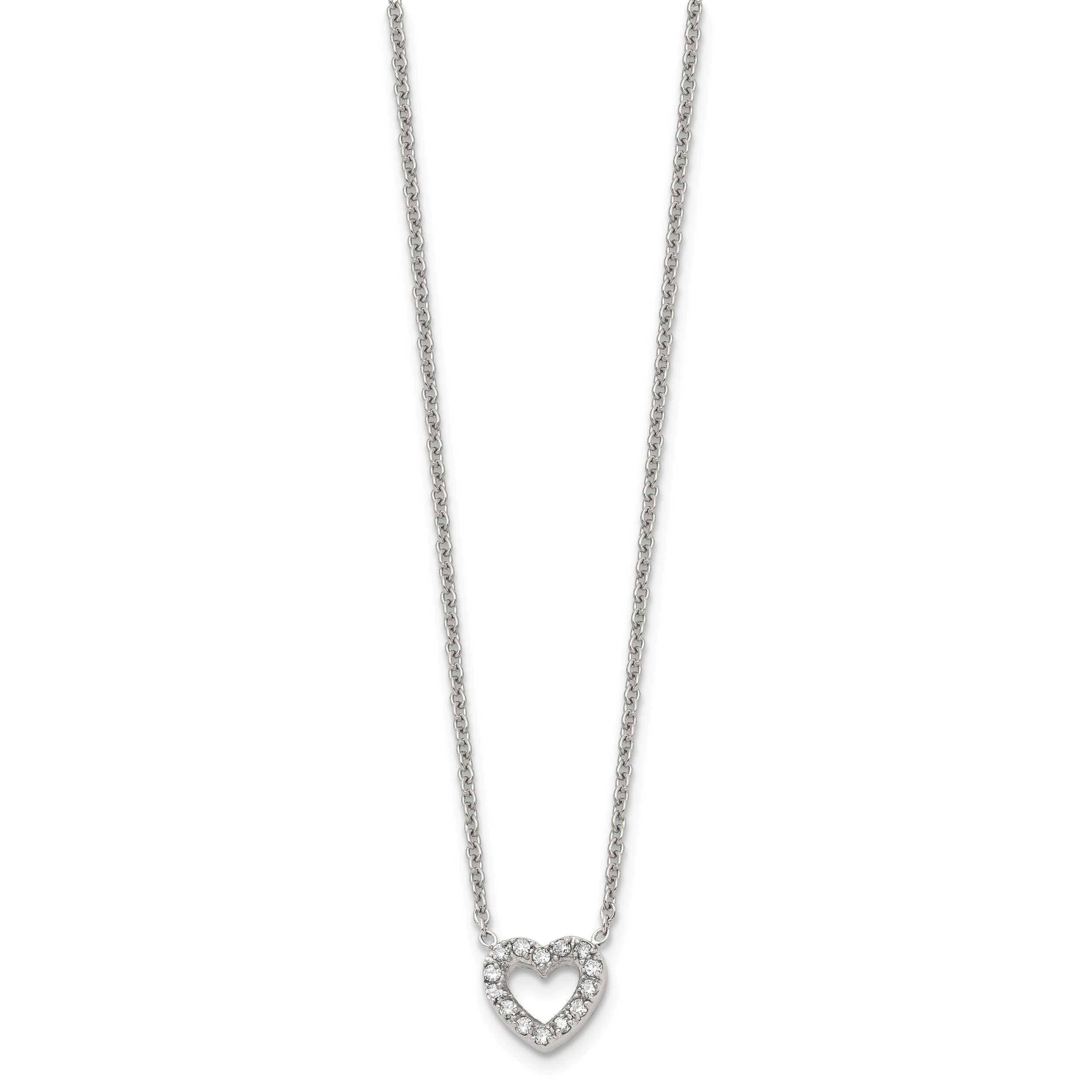 Chisel Stainless Steel Polished CZ Open Heart on an 18 inch Cable Chain Necklace