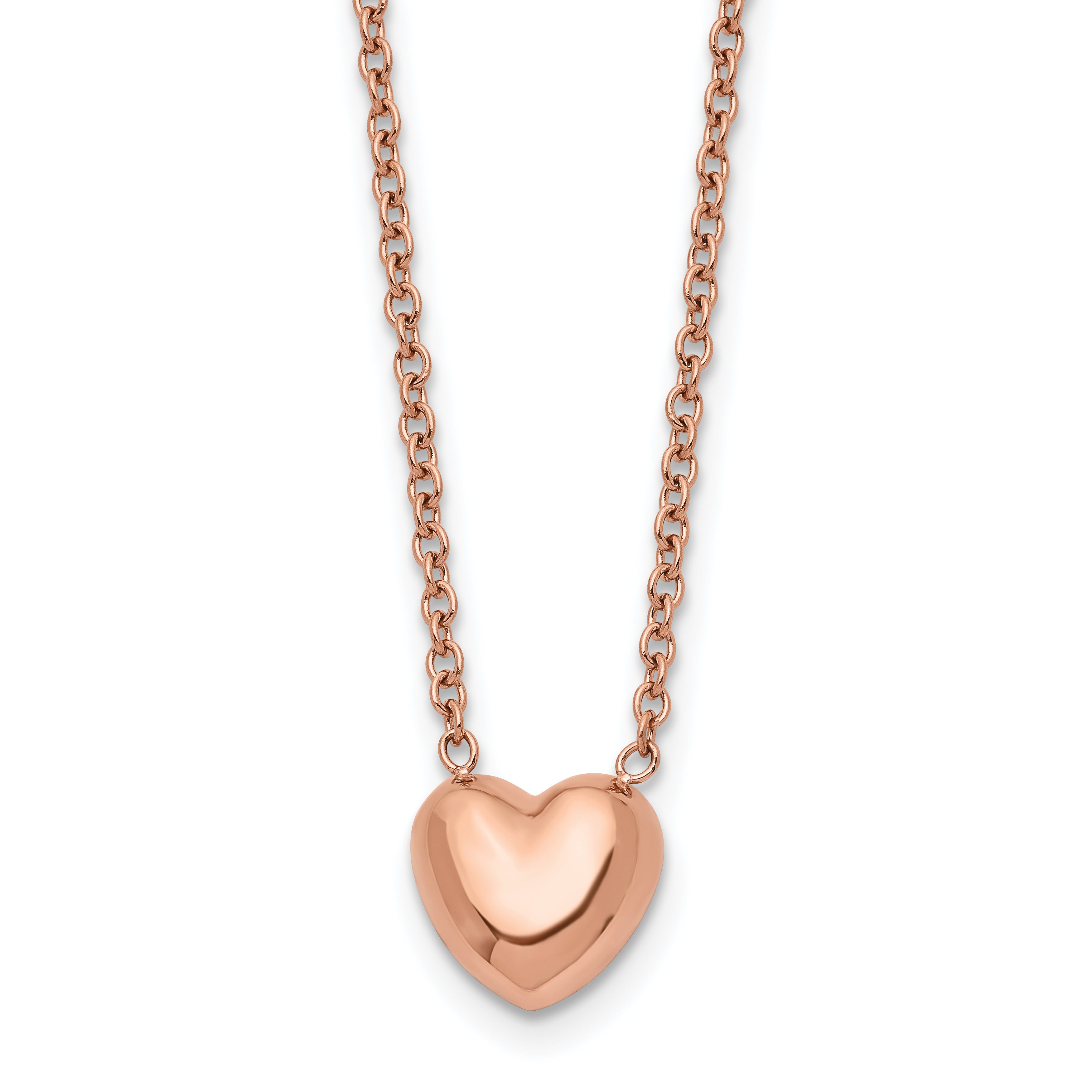 Chisel Stainless Steel Polished Rose IP-plated Heart on a 17.5 inch Cable Chain Necklace Main image