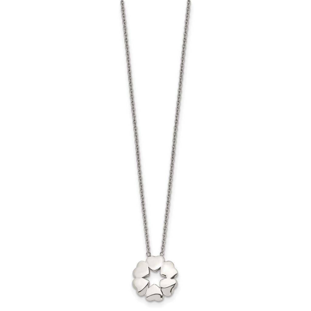 Stainless Steel Polished Circle of Hearts 18.5in Necklace