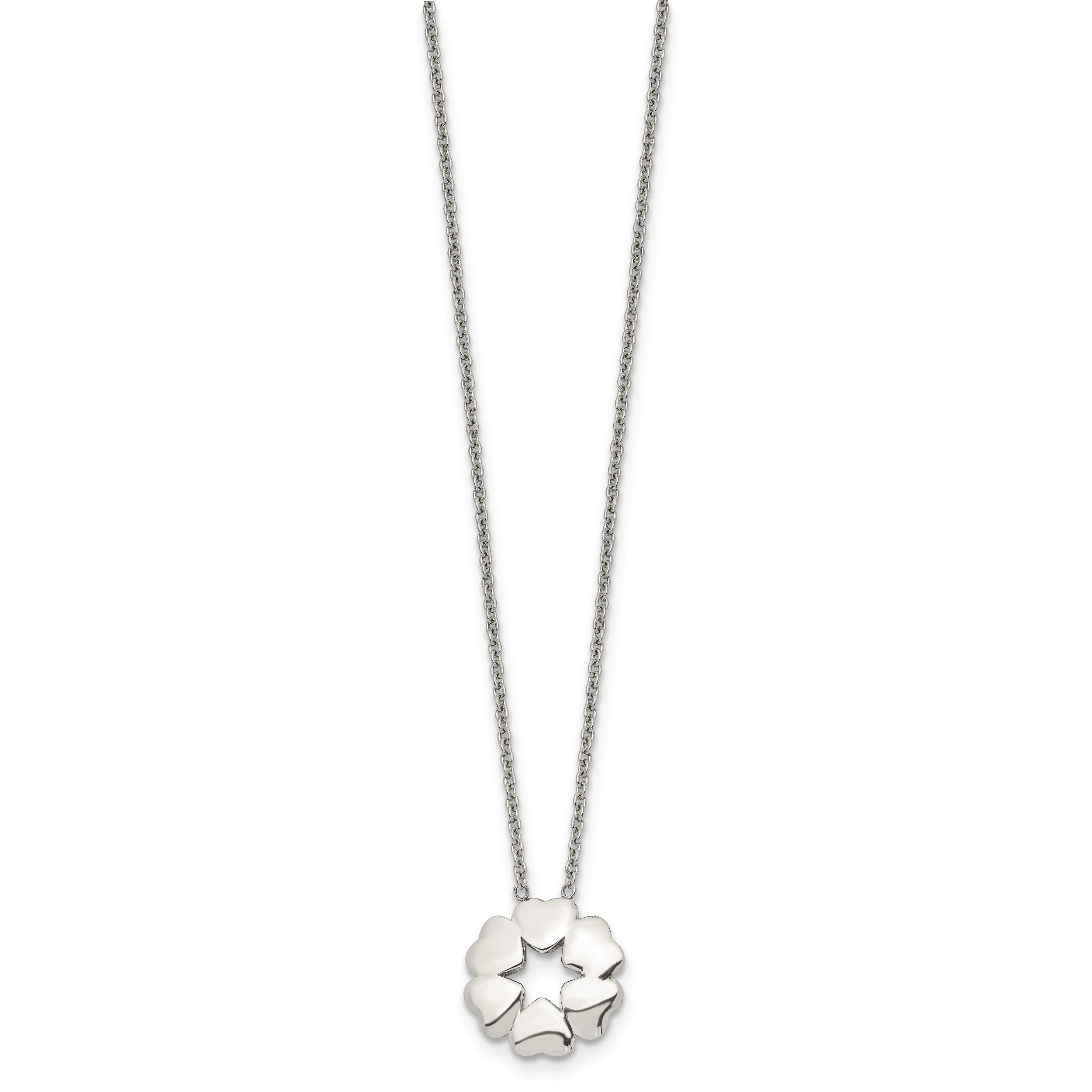 Stainless Steel Polished Circle of Hearts 18.5in Necklace