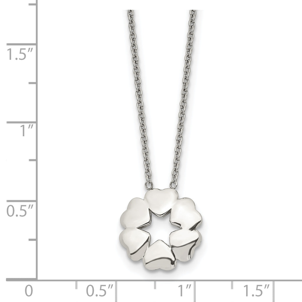 Stainless Steel Polished Circle of Hearts 18.5in Necklace