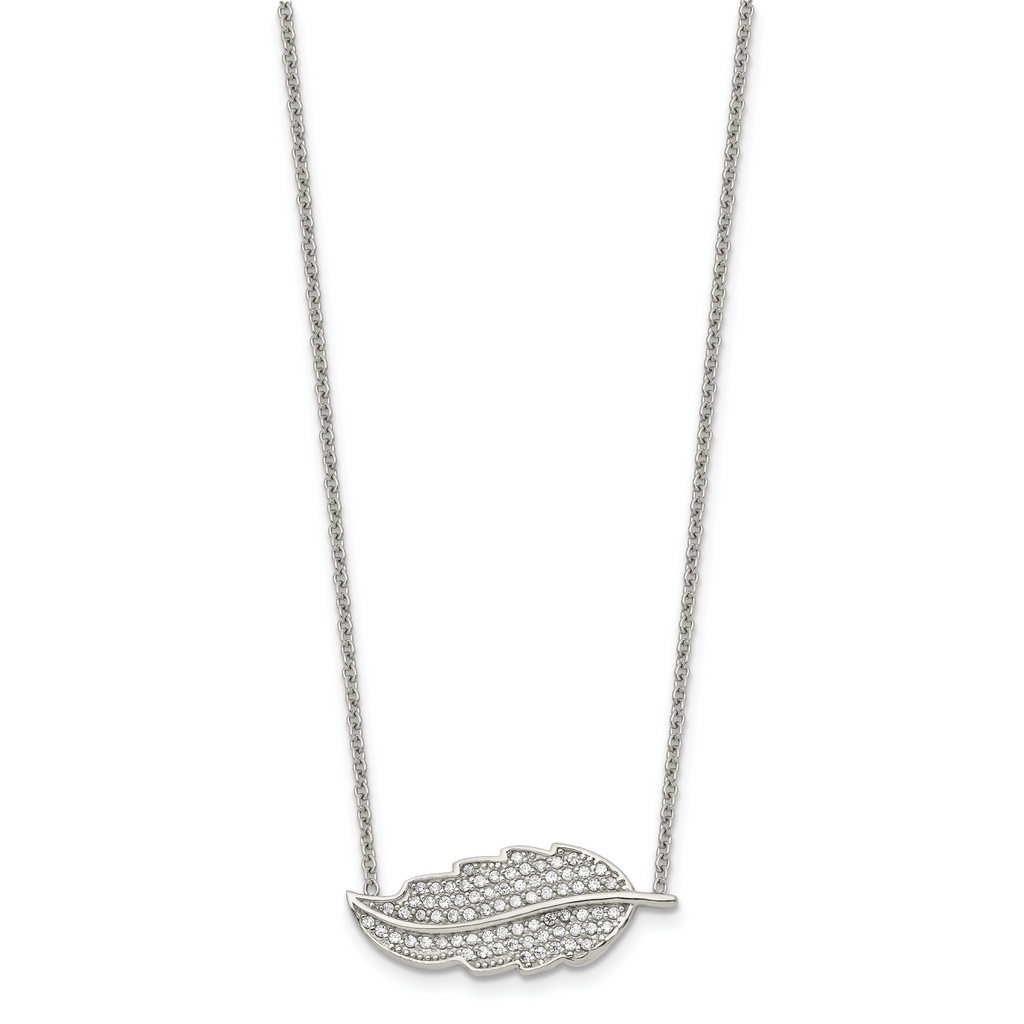 CZ Leaf Pendant Necklace in Stainless Steel, 18in