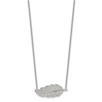 CZ Leaf Pendant Necklace in Stainless Steel, 18in