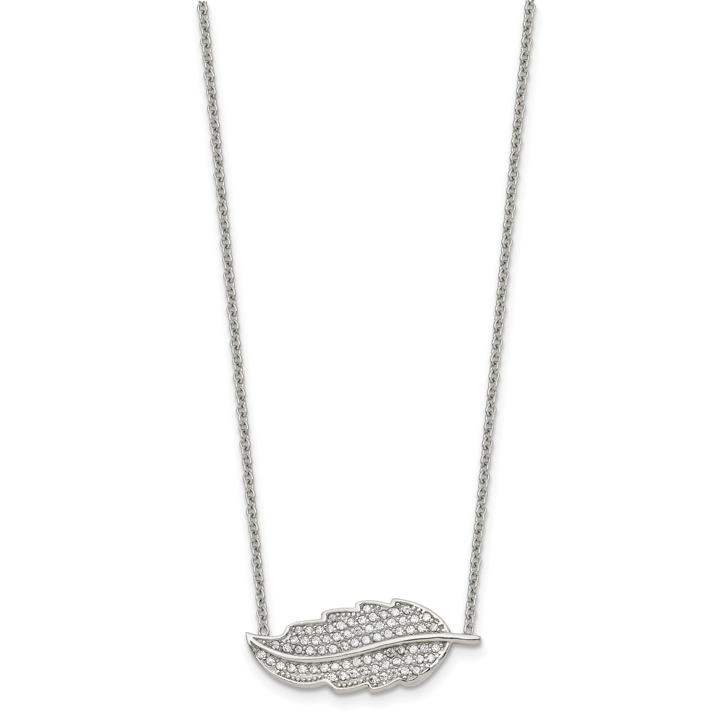 CZ Leaf Pendant Necklace in Stainless Steel, 18in