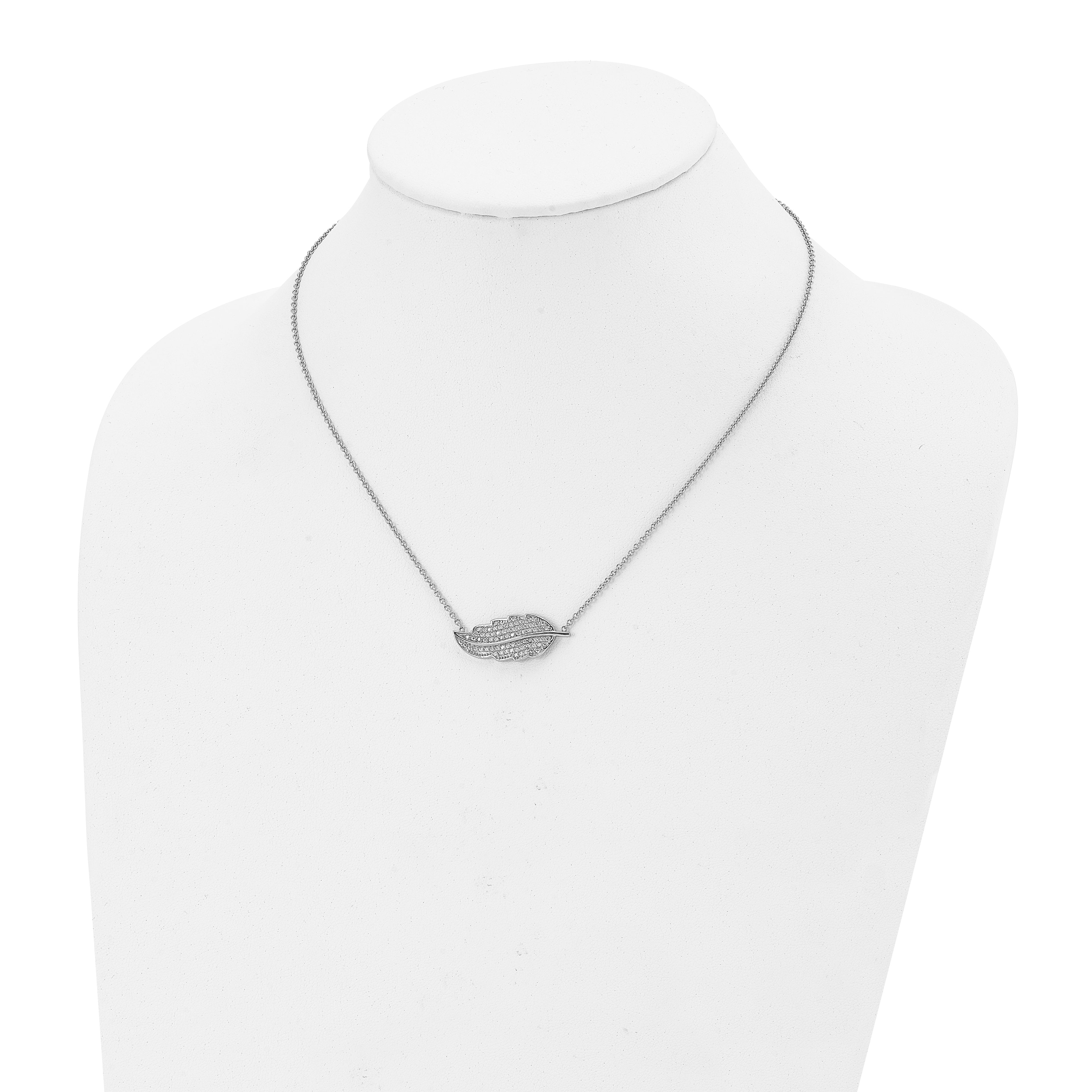 CZ Leaf Pendant Necklace in Stainless Steel, 18in