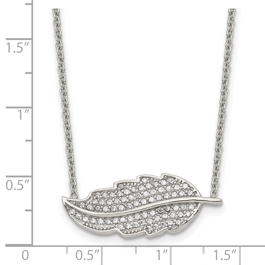 CZ Leaf Pendant Necklace in Stainless Steel, 18in