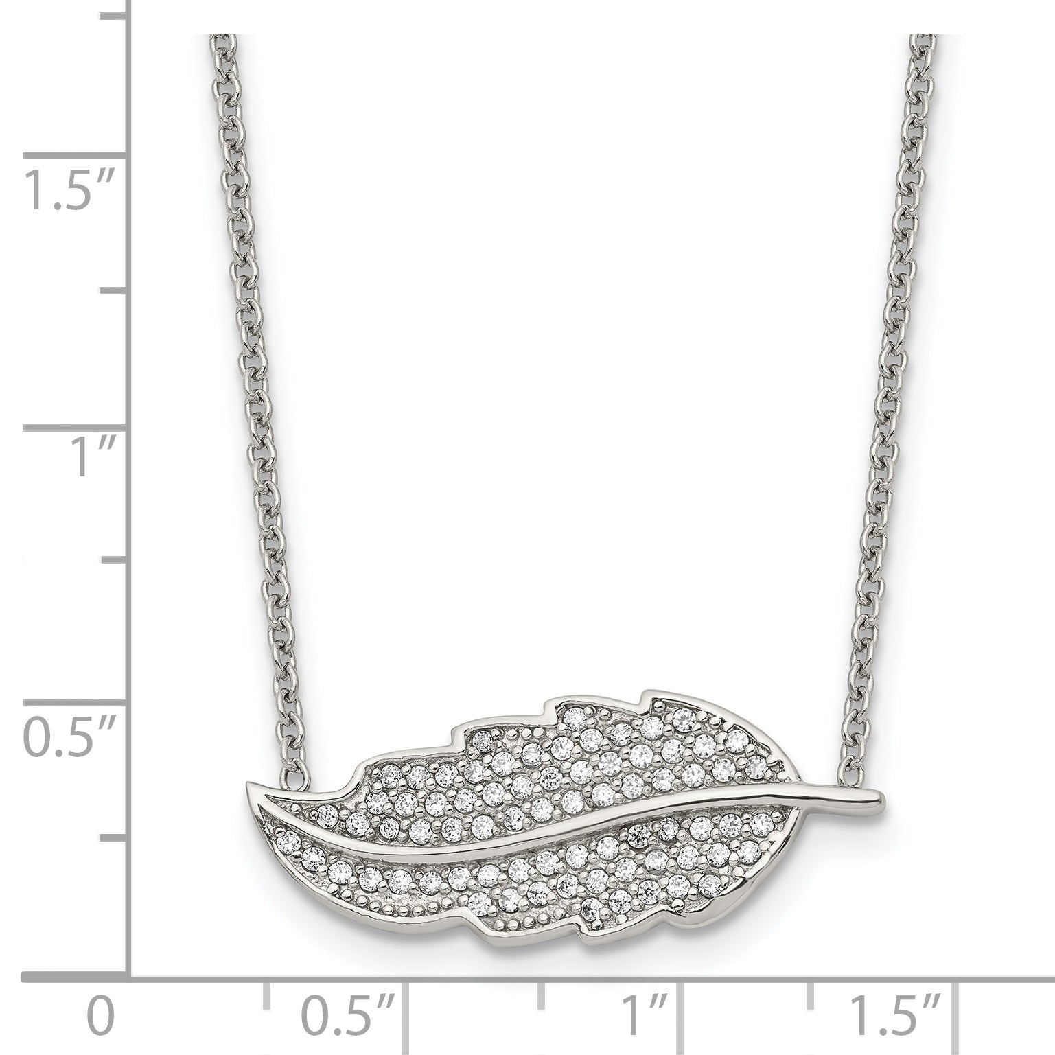 CZ Leaf Pendant Necklace in Stainless Steel, 18in