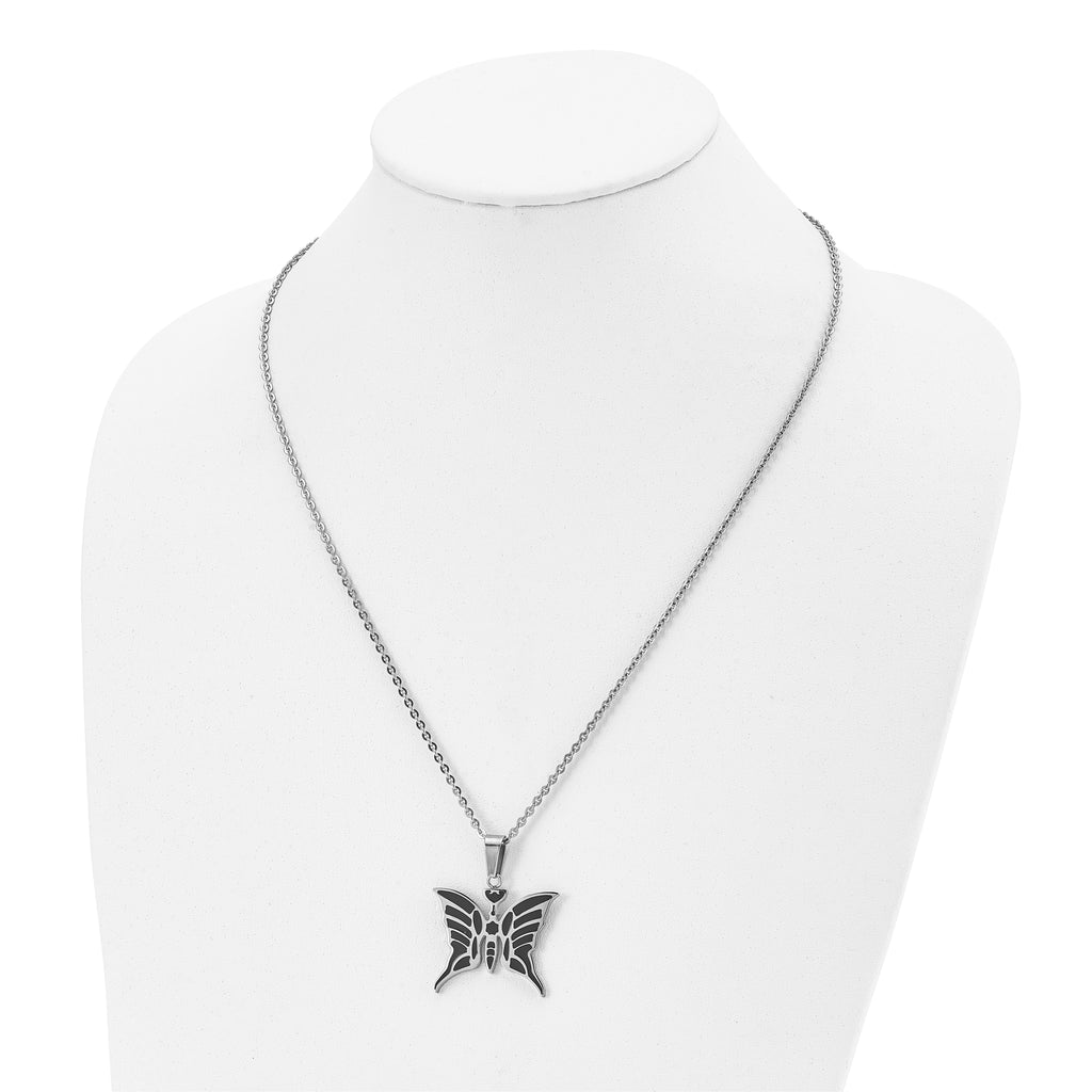 Enameled Butterfly Necklace in Stainless Steel