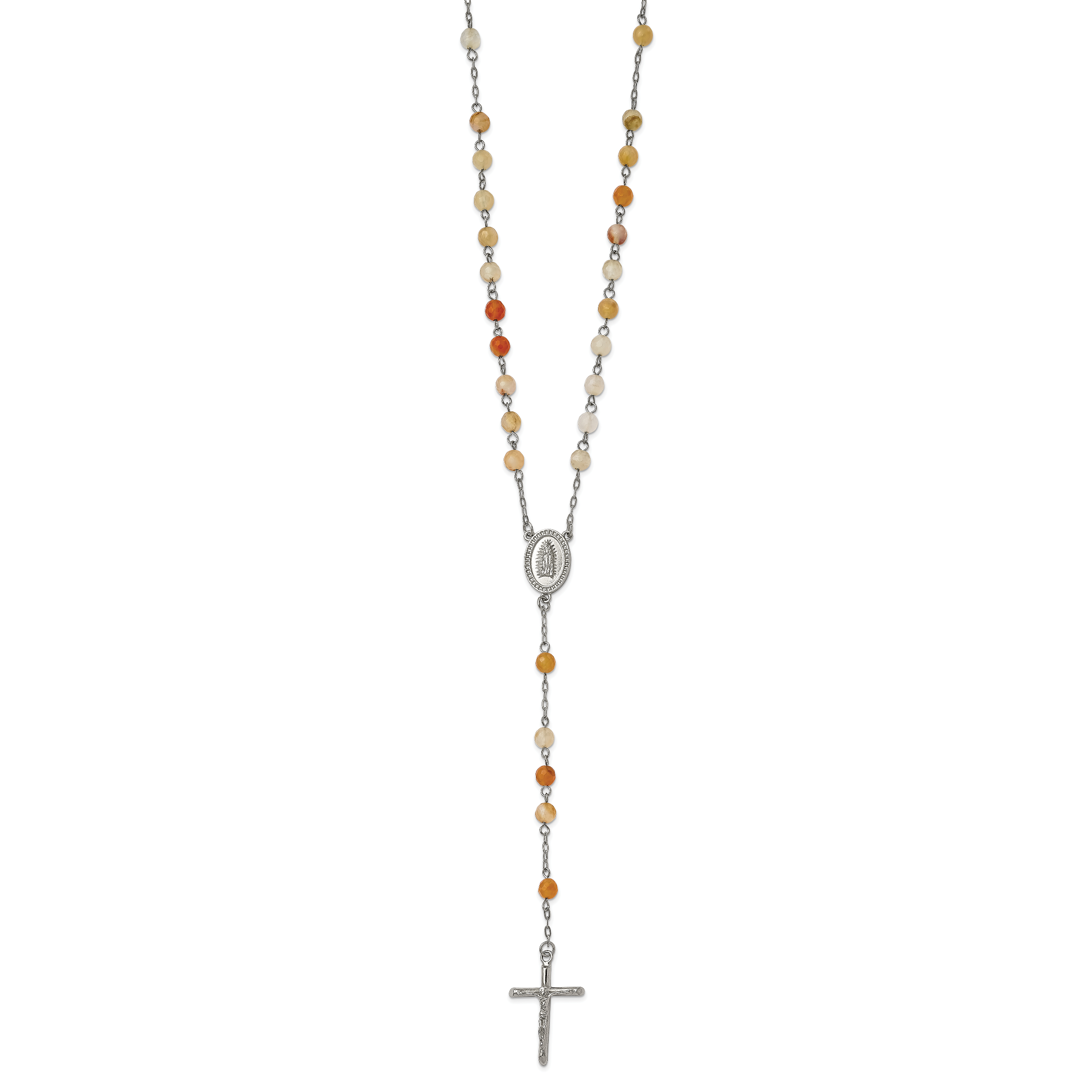 Agate Bead Rosary Necklace in Stainless Steel