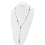 Agate Bead Rosary Necklace in Stainless Steel