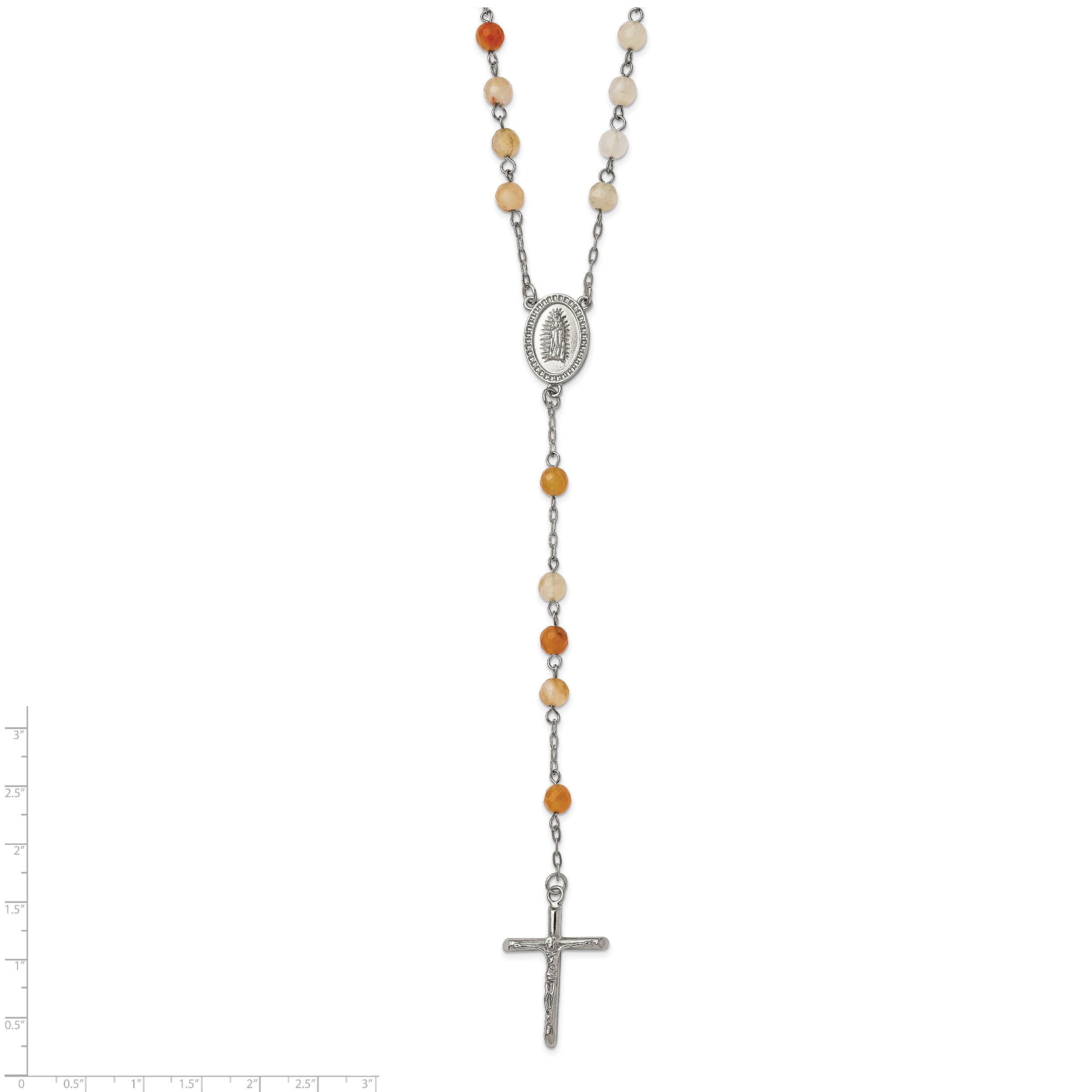 Chisel Stainless Steel Polished with Agate Beads 31 inch Rosary Necklace