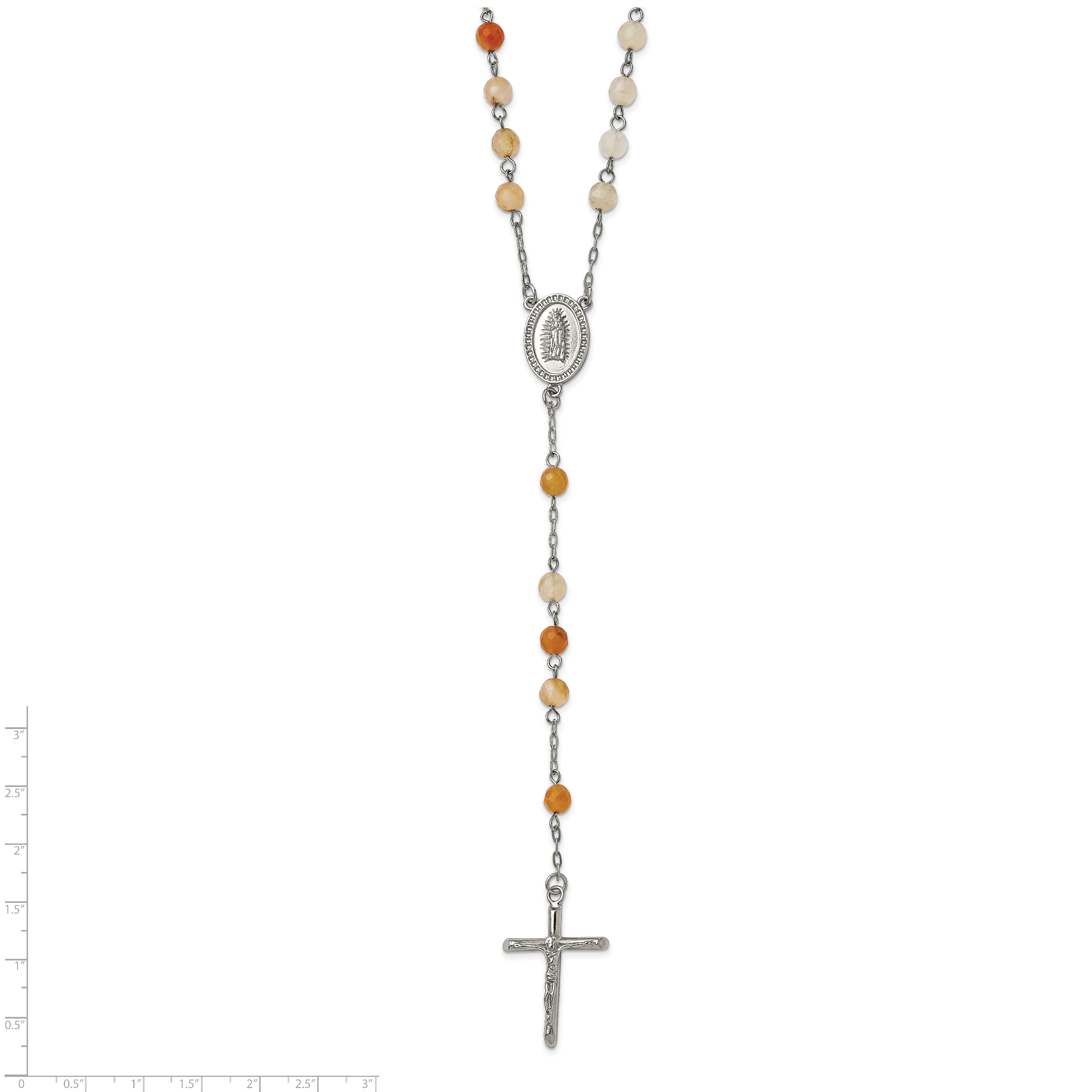 Agate Bead Rosary Necklace in Stainless Steel