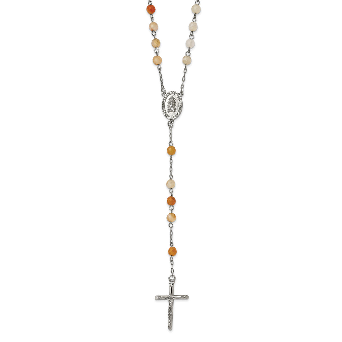 Chisel Stainless Steel Polished with Agate Beads 31 inch Rosary Necklace