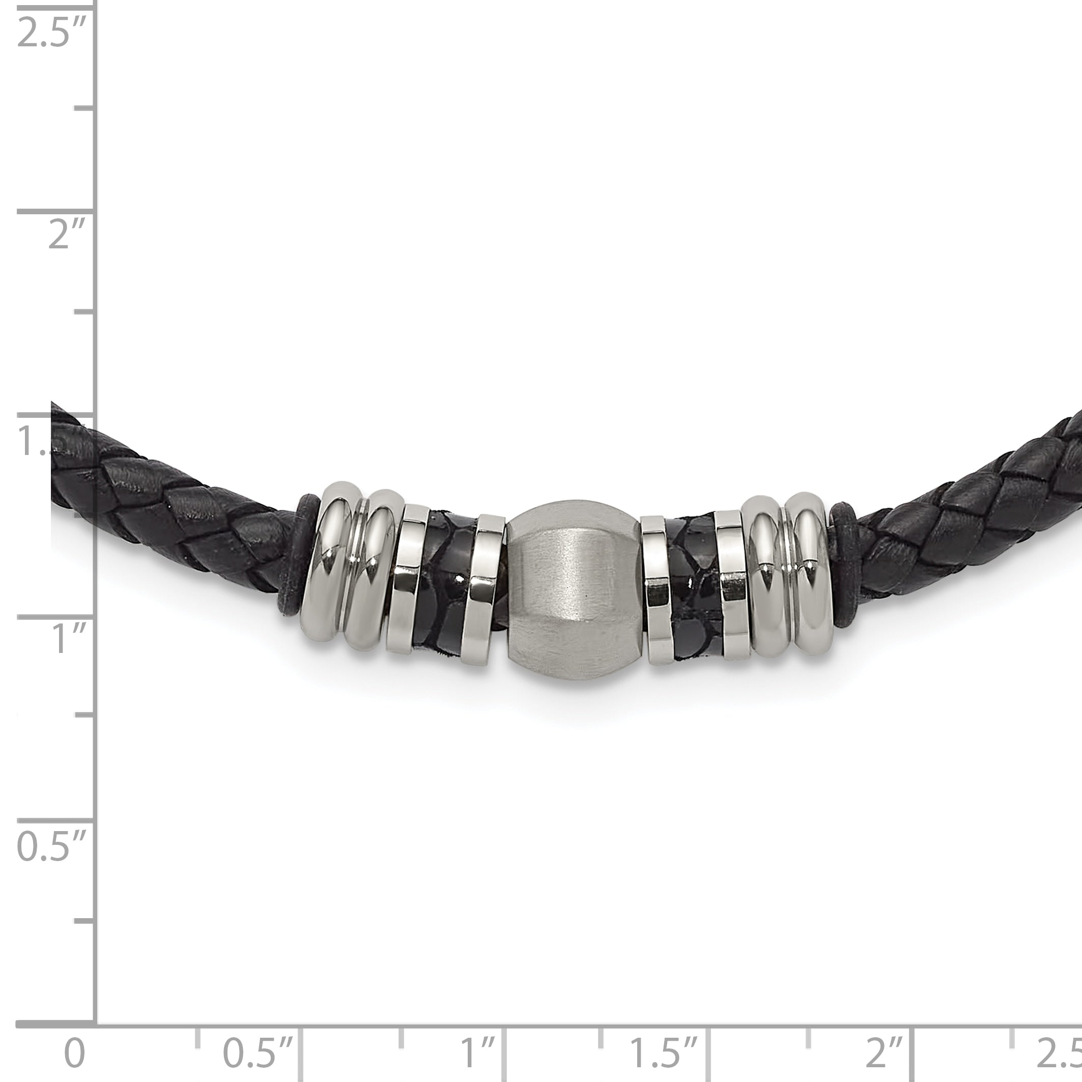 Chisel Stainless Steel Brushed and Polished Black Leather and Rubber 19 inch Necklace