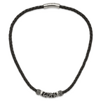 Chisel Stainless Steel Black Leather with Antiqued Beads 19.75 inch Necklace