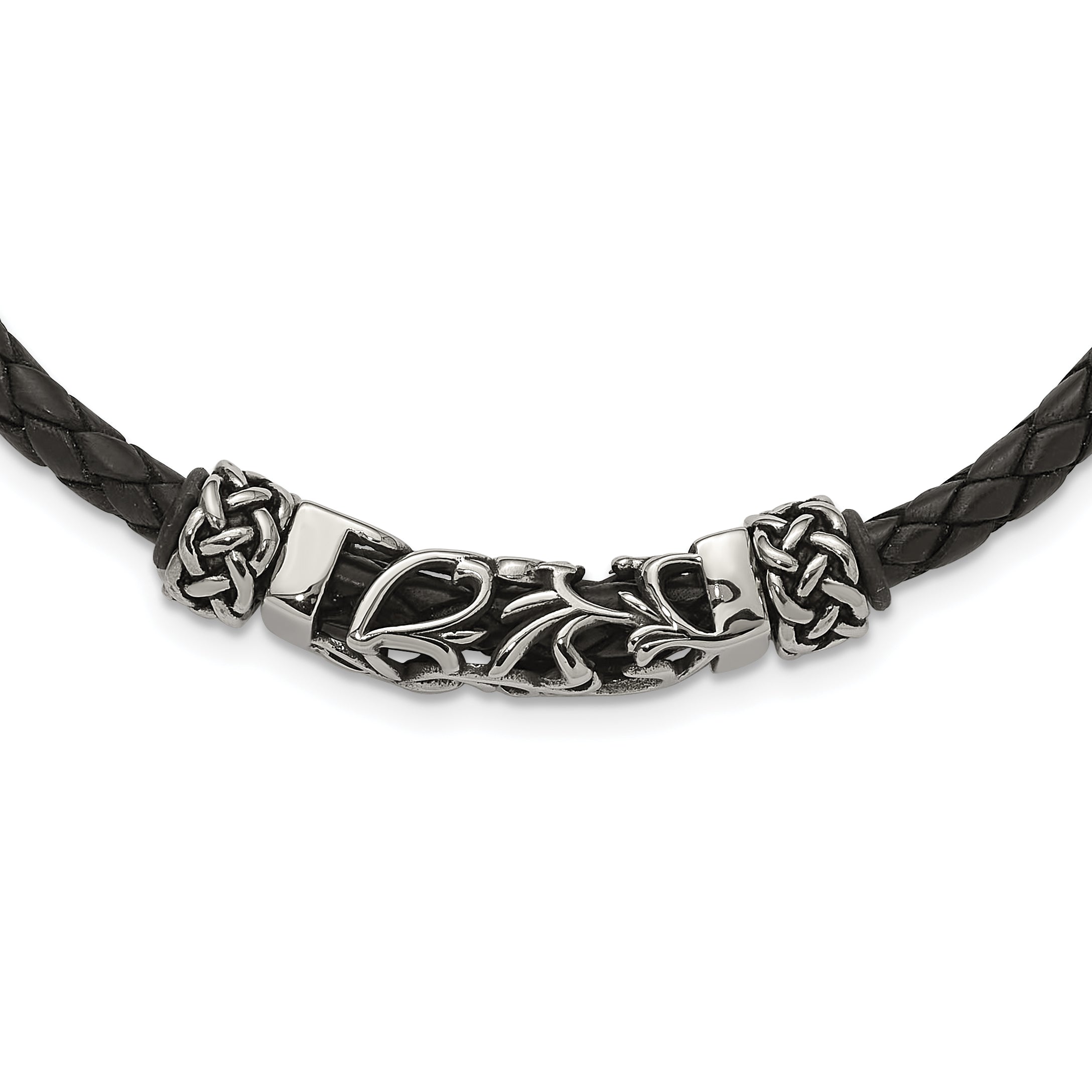 Chisel Stainless Steel Black Leather with Antiqued Beads 19.75 inch Necklace Main image