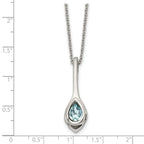 Chisel Stainless Steel Polished Blue Glass Teardrop Pendant on a 17.75 inch Cable Chain with a 2 inch Extension Necklace