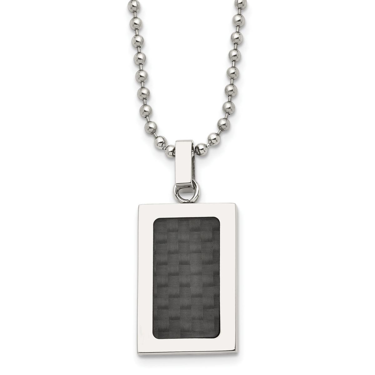 Stainless Steel 22in Polished w/Black Carbon Fiber Inlay Rectangle Necklac