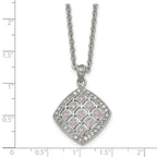 Clear & Pink CZ Square Pendant Necklace in Stainless Steel
