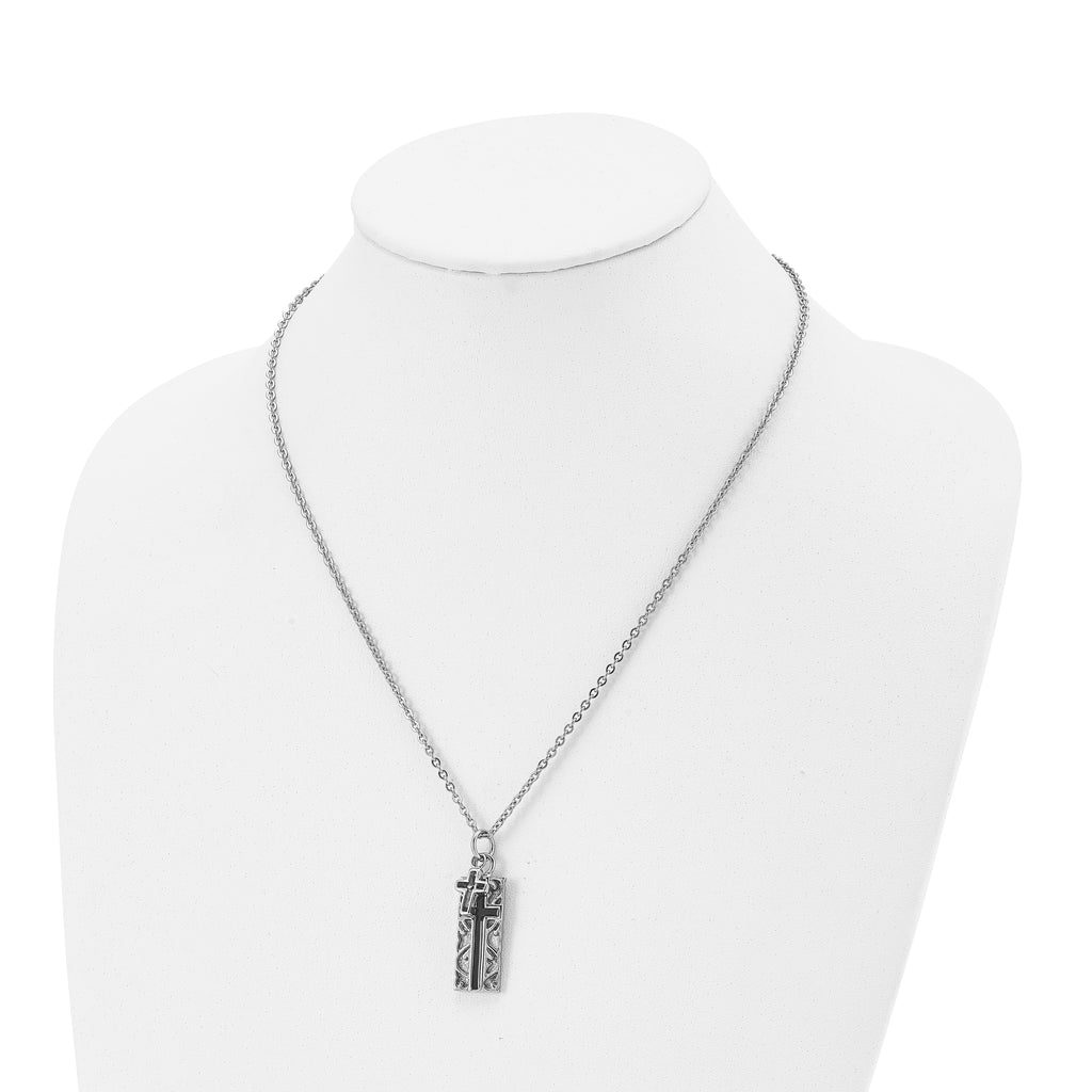 Chisel Stainless Steel Polished Black IP-plated 2 Piece Cross Pendant on a 20 inch Cable Chain Necklace