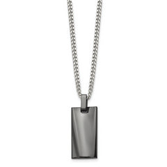 Chisel Stainless Steel Polished Black IP-plated Rectangle Dog Tag on a 22 inch Curb Chain Necklace