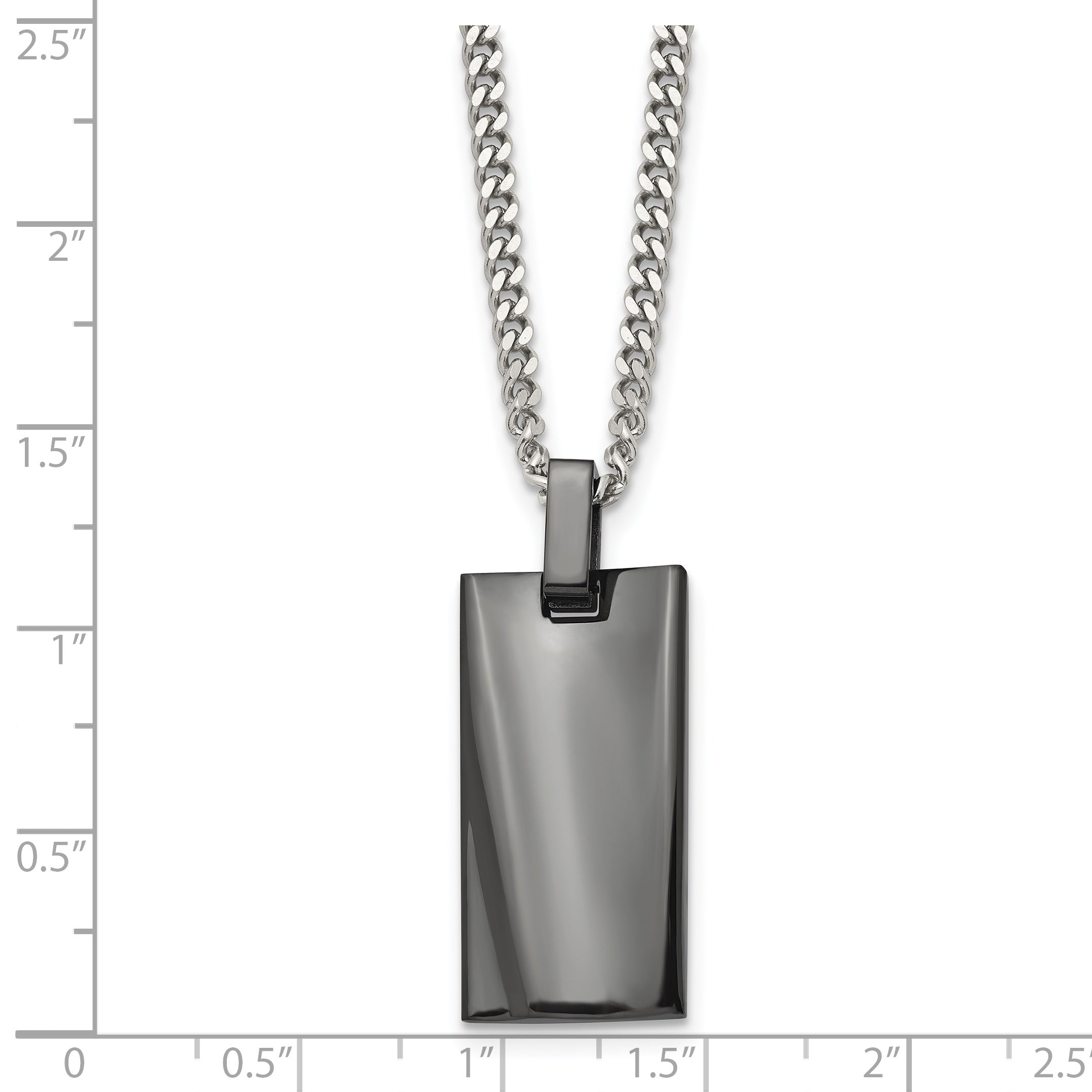 Chisel Stainless Steel Polished Black IP-plated Rectangle Dog Tag on a 22 inch Curb Chain Necklace