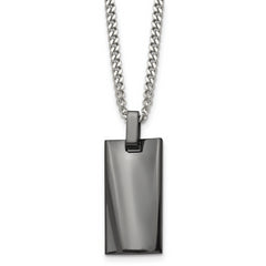 Chisel Stainless Steel Polished Black IP-plated Rectangle Dog Tag on a 22 inch Curb Chain Necklace