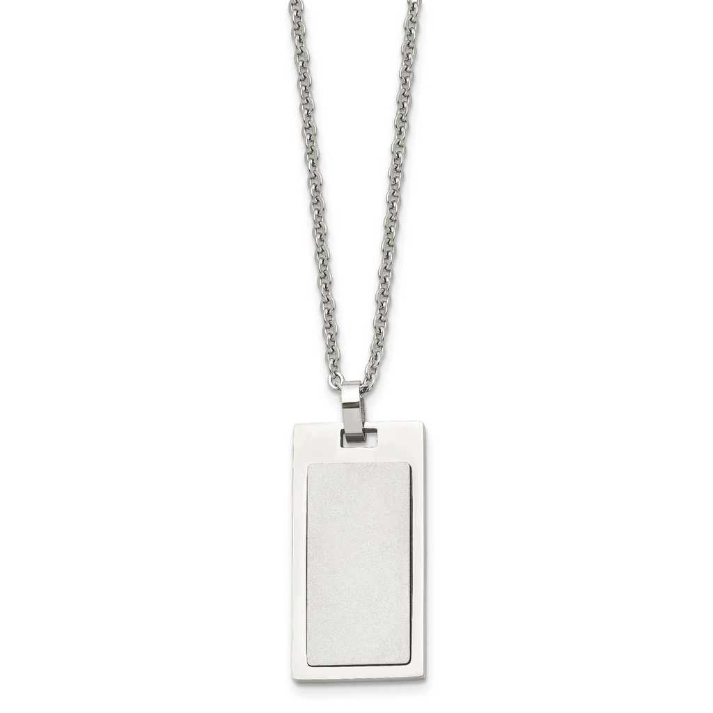 Chisel Stainless Steel Brushed and Polished Rectangle Dog Tag on a 22 inch Cable Chain Necklace